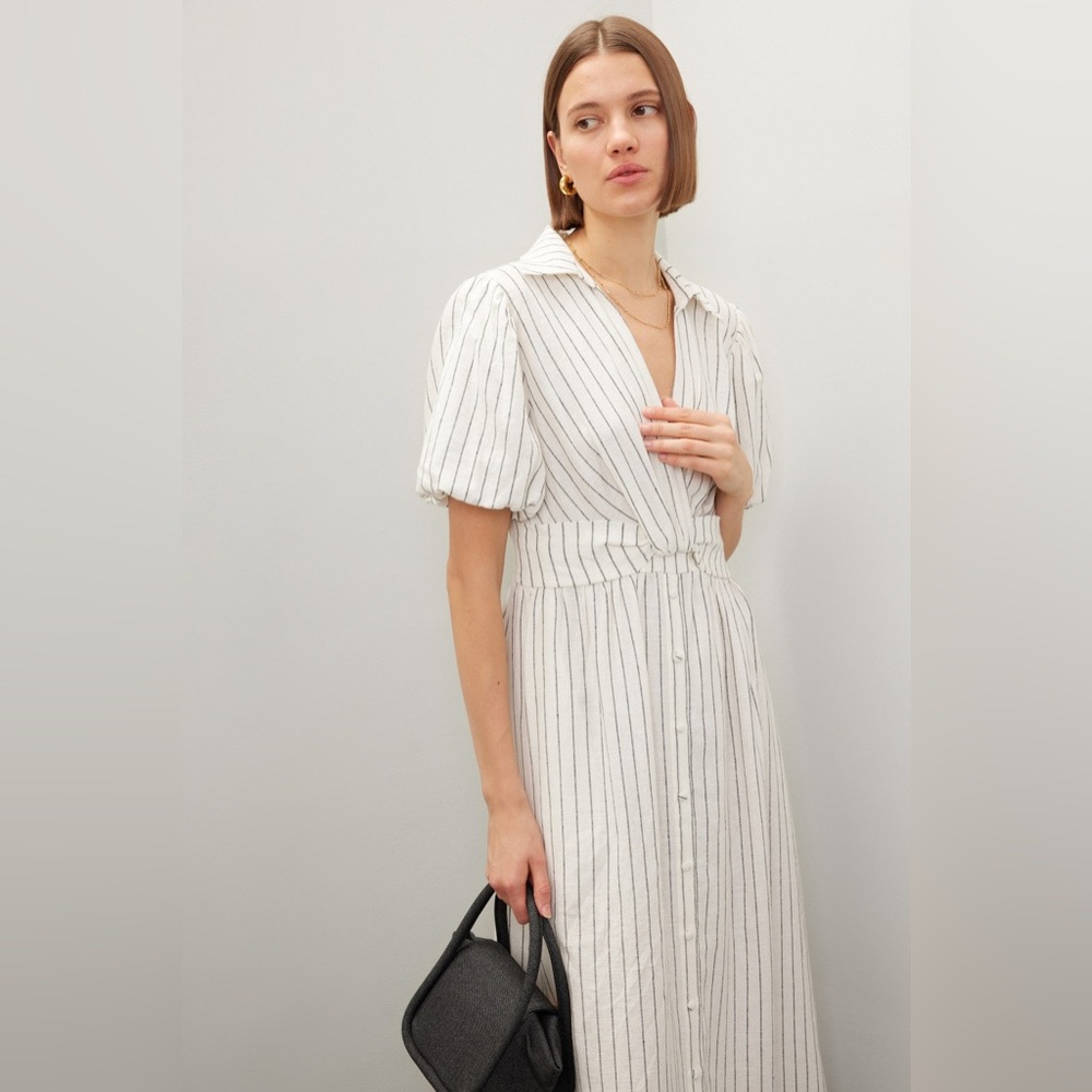 Derek Lam 10 Crosby Maya Pinstripes Twist-Front Maci Dress